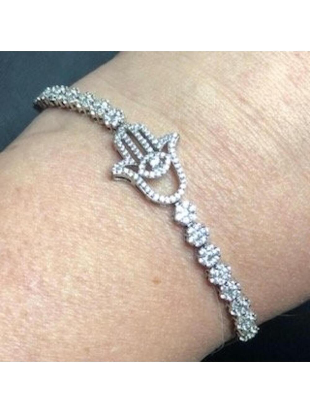 8484 Sterling YGI 9258 Hamsa Hand evil eye CZ Bracelet adjustable length